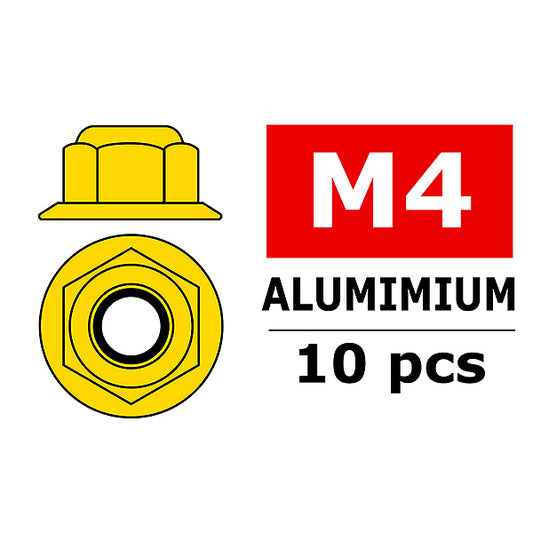 Corally Aluminium Nylstop Nut M4 Flanged Gold 10 P C-3107-40-0