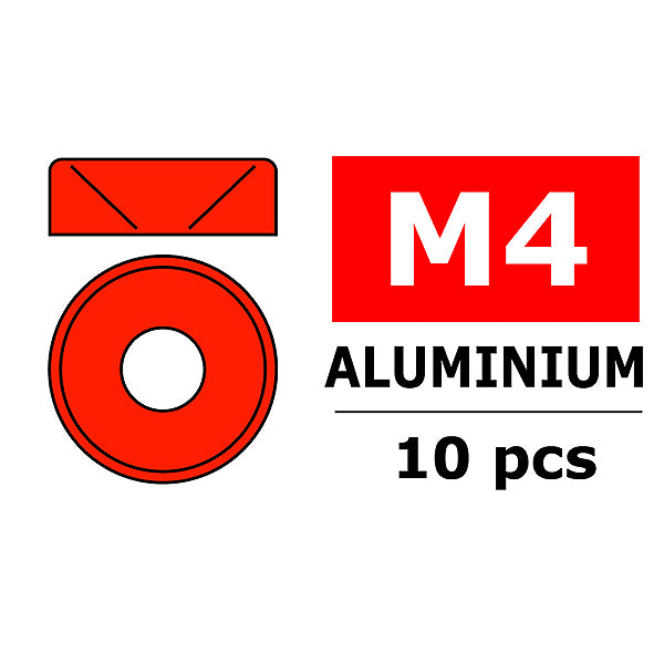 Corally Aluminium Washer for M4 Flat Head Screws Od=10mm Red (10pcs) C-3213-40-5