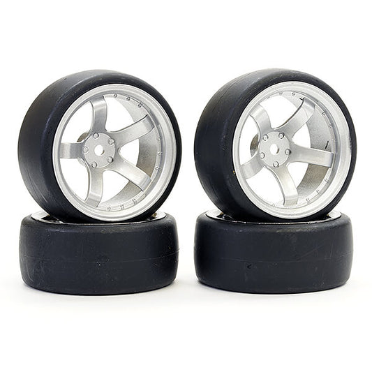 Fastrax 1:10 (4) Drift D1 Tyre w/9mm 5-Spoke Wheel- Satin Sil FAST1354SS-D19