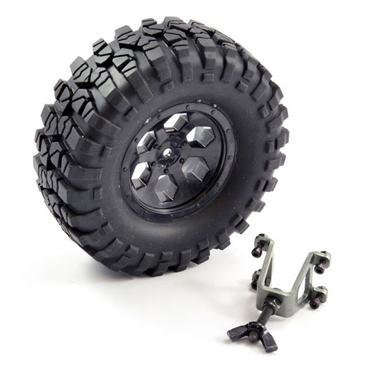 FTX Outback Spare Tyre Mount & Tyre/6 Hex Wheel Black FTX8249B