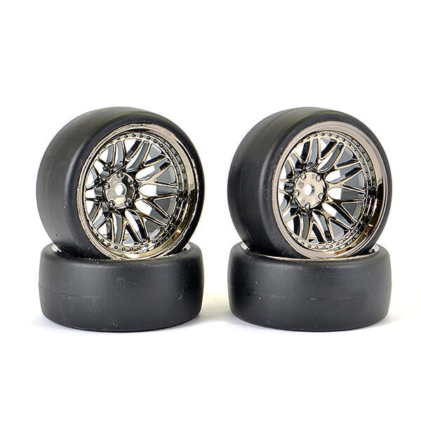 Fastrax 1:10 (4) Drift D1 Tyre w/9mm 20-Spoke Wheel - Black Chrome FAST1355BC-D19