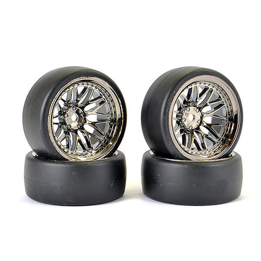 Fastrax 1:10 (4) Drift D1 Tyre w/9mm 20-Spoke Wheel - Black Chrome FAST1355BC-D19