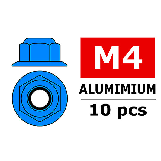 Corally Aluminium Nylstop Nut M4 Flanged Blue 10 P C-3107-40-4