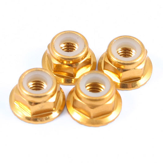 Fastrax M4 Gold Flanged Locknuts 4Pcs FTM4GF