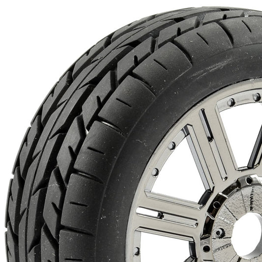 Fastrax 1:8 Eagle Tread Mounted On 8-Spoke Black Chrome (Pr) FAST1015BC