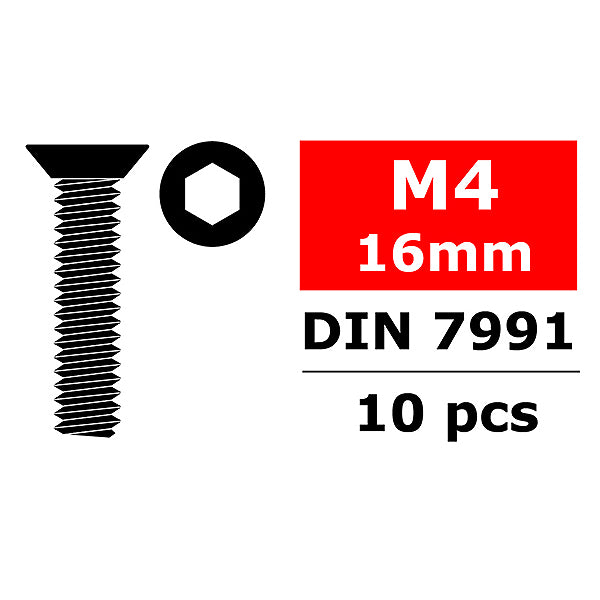 Corally Steel Screws M4 X 16mm Hex Flat Head 10pcs C-3002-40-16
