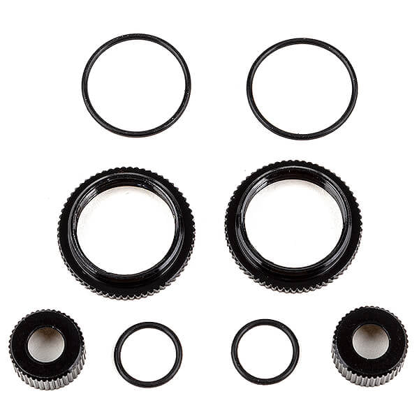 Team Associated 13mm Shock Collar and Seal Retainer Set, Black Aluminium AS91929