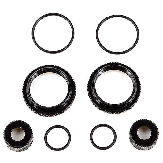 Team Associated 13mm Shock Collar and Seal Retainer Set, Black Aluminium AS91929