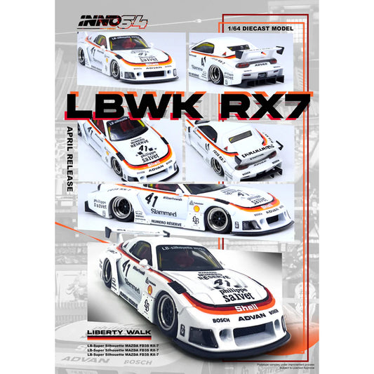 Inno64 Mazda RX7 (FD3S) Super Silhouette Shell White LB WORKS 1:64 Diecast Model