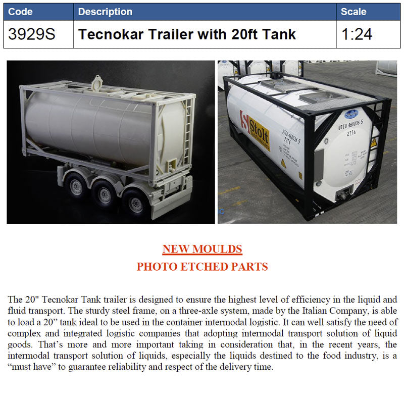 ITALERI Tecnokar Trailer with 20ft Tank 3929 1:24 Truck Model Kit