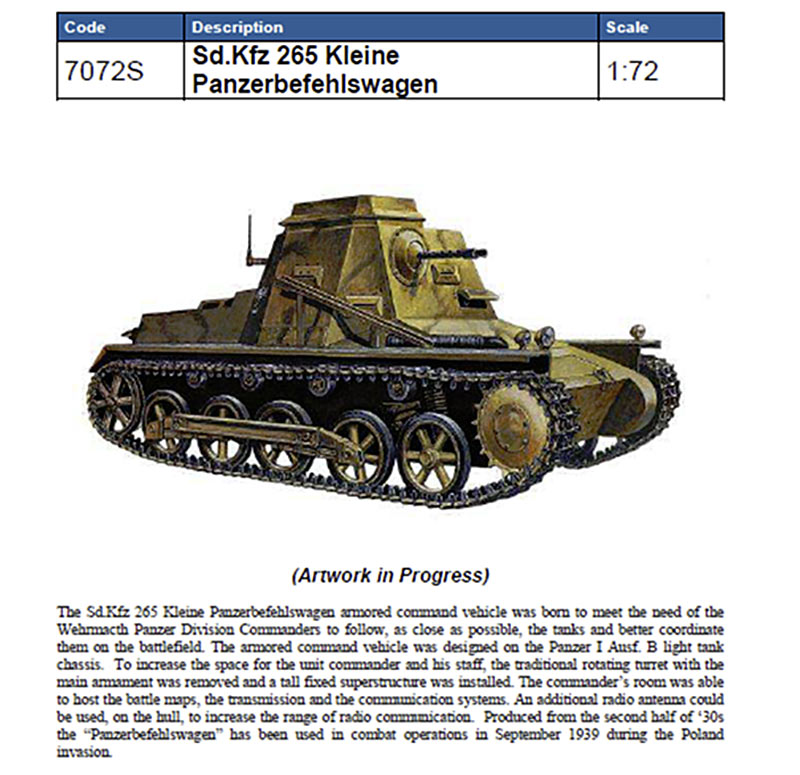 ITALERI Sd.kfz. 265 Kleine Panzerbefehlswagen 7072 1:72 Military Model Kit
