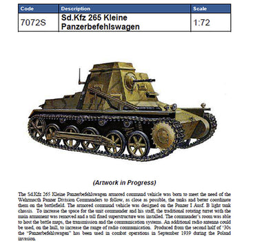 ITALERI Sd.kfz. 265 Kleine Panzerbefehlswagen 7072 1:72 Military Model Kit