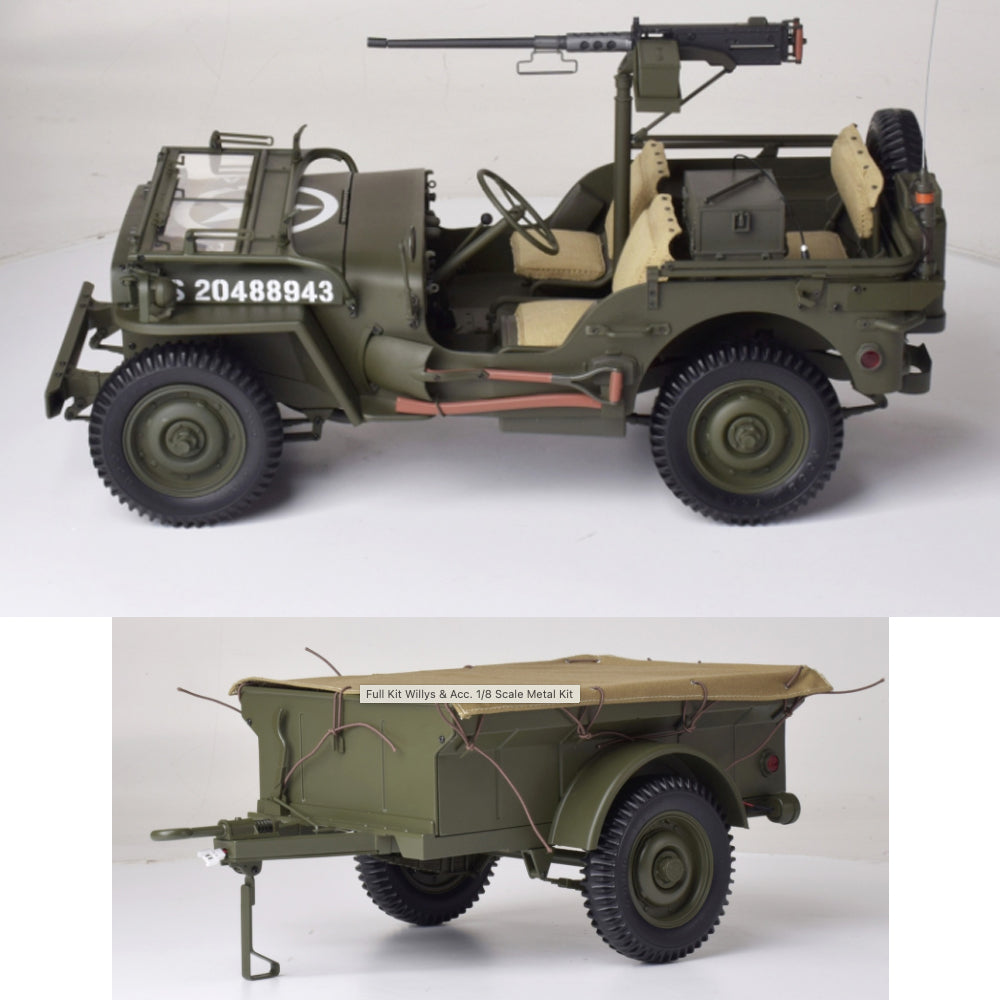 IXO Full Kit: Willys Jeep & Trailer 1:8 Metal Model Kit