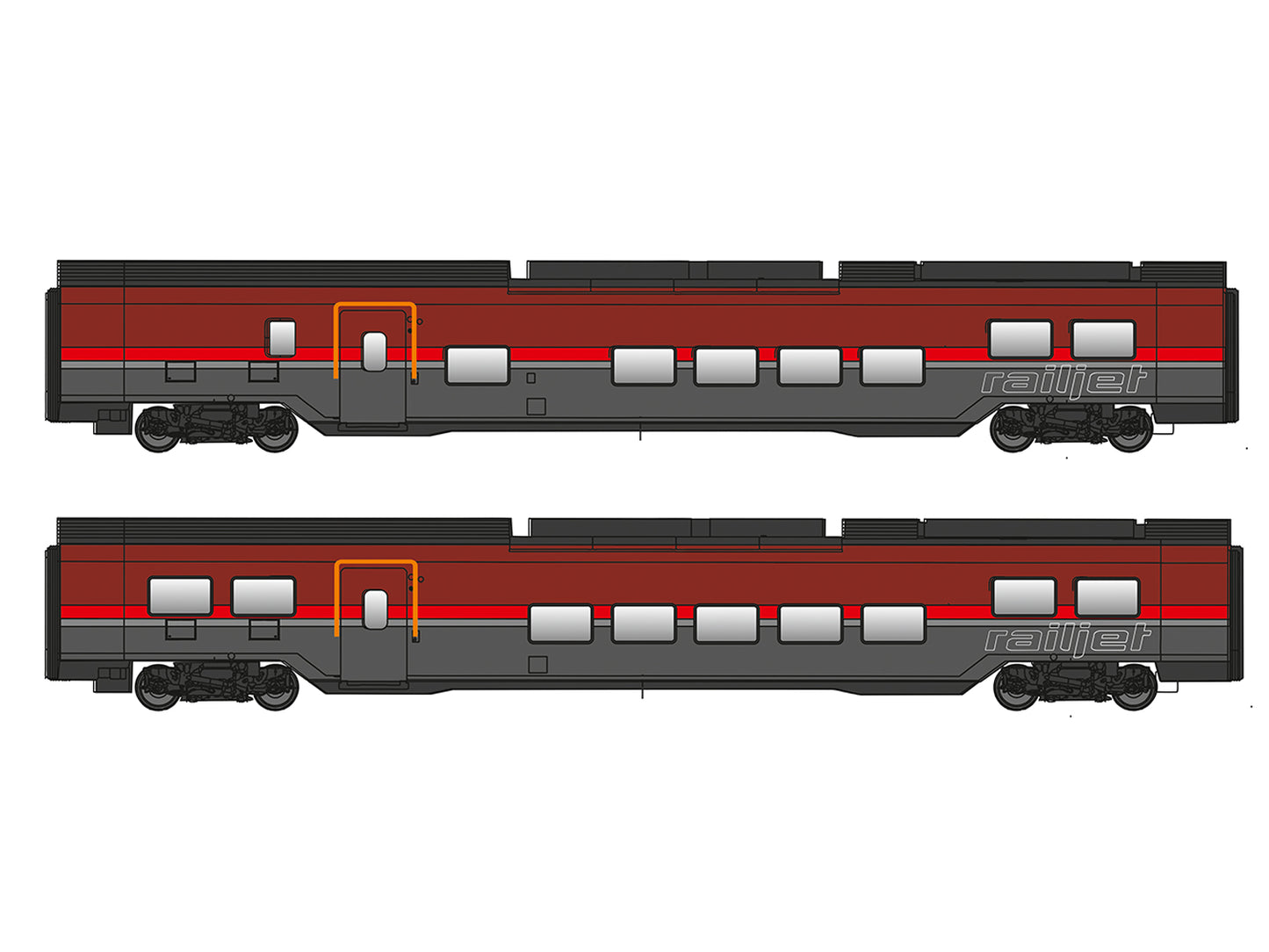 Jagerndorfer OBB Railjet II Coach Set (2) VI (~AC) JC11201 HO Gauge