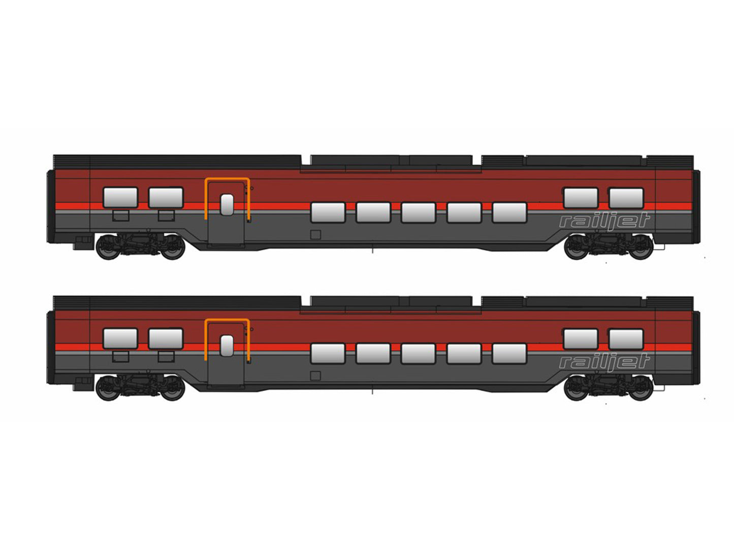 Jagerndorfer OBB Railjet II Coach Set (2) VI (~AC) JC11221 HO Gauge