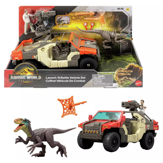 Jurassic World Rebirth: Launch 'N Battle Vehicle Set Dinosaur Toy Mattel JGB59