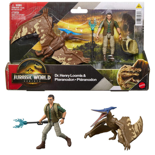 Jurassic World Rebirth: Dr. Henry Loomis & Pteranodon Dinosaur Toy Mattel JGB83