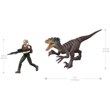 Jurassic World Rebirth: Zora Bennett & Velociraptor Dinosaur Toy Mattel JGB84