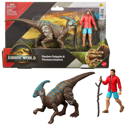 Jurassic World Rebirth: Reuben Delgado & Parasaurolophus Dinosaur Mattel JGB86