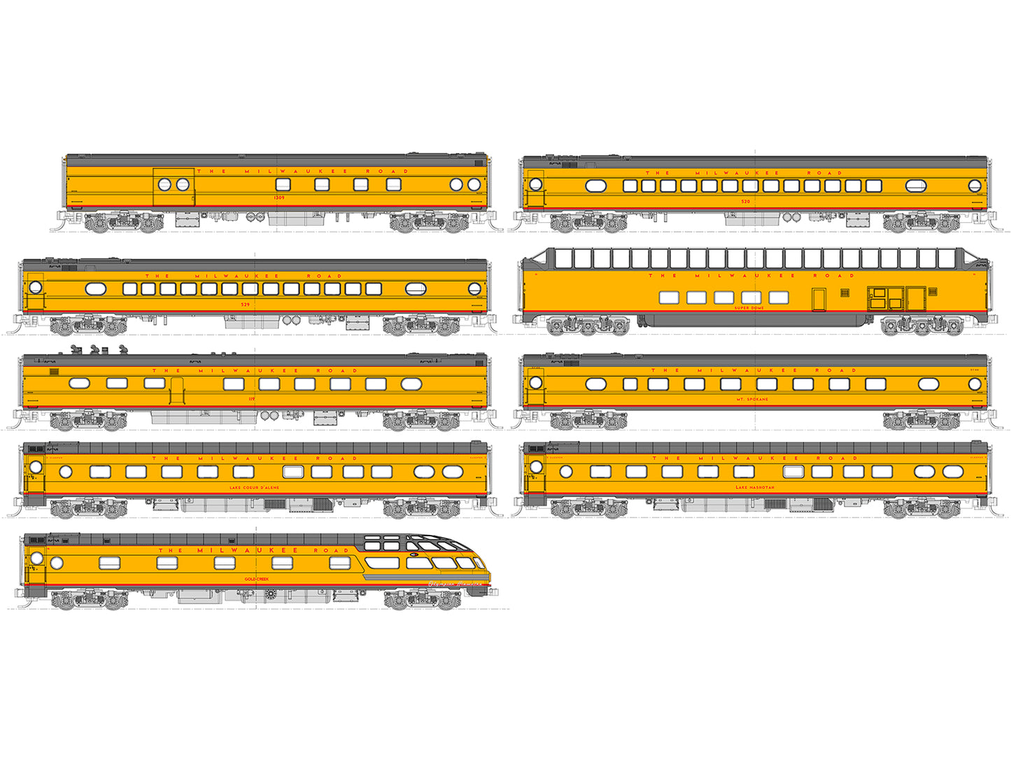 Kato Milwaukee Road Post-1955 Olympian Hiawatha Coach Set (9) K106-089 N Gauge