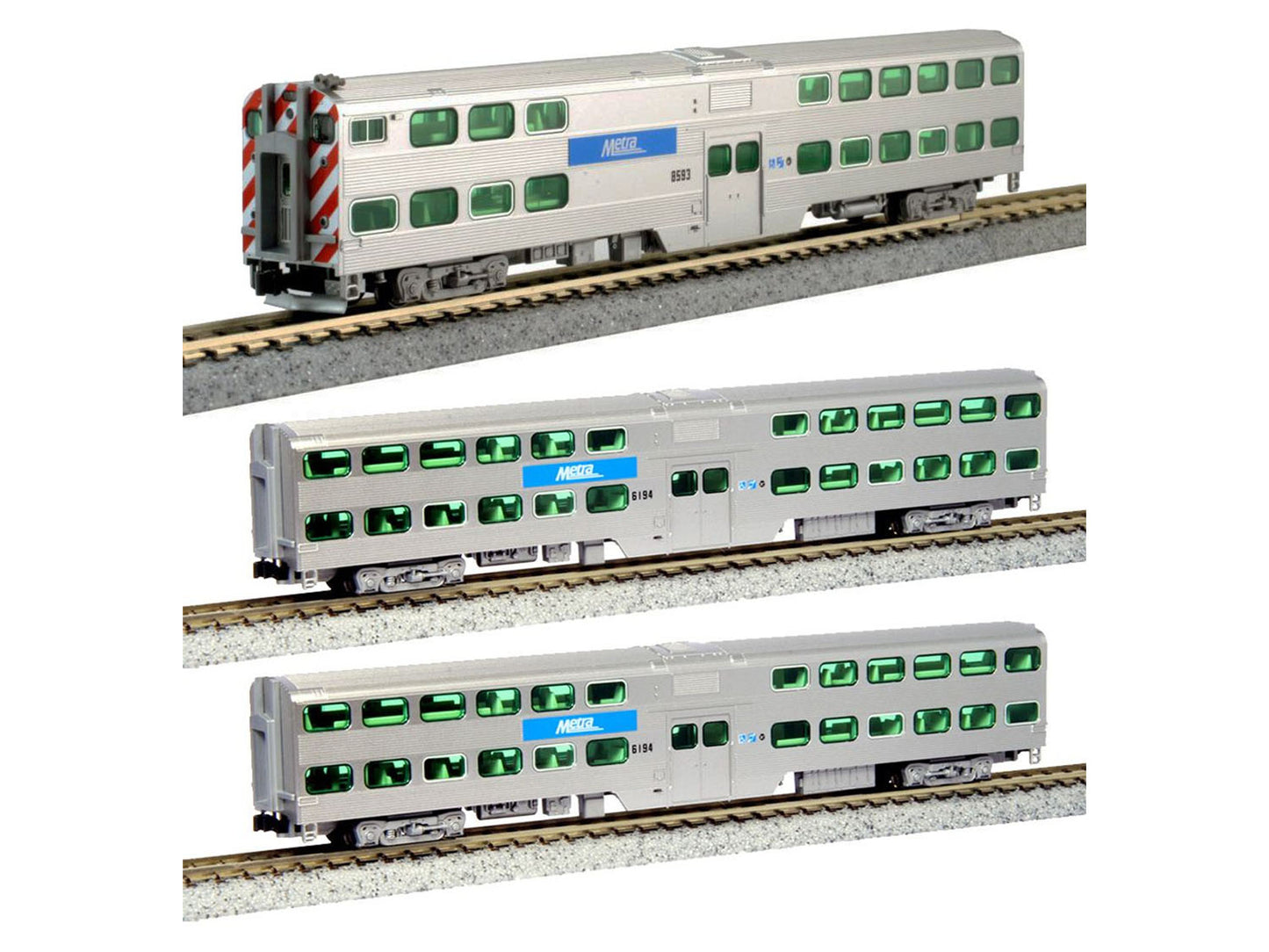 Kato Gallery Bi-Level Coach Set (3) Chicago Metra (DCC-Sound) K106-8703-S Gauge