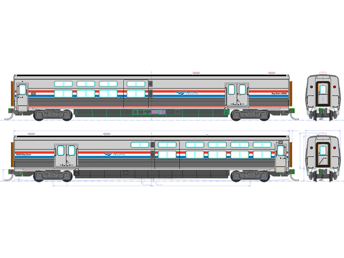 Kato Viewliner II Baggage-Doem Amtrak PhIII 69004 K35-6241 HO Gauge