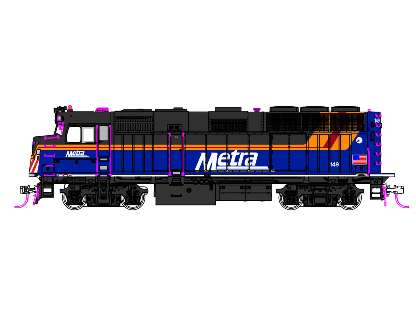 Kato EMD F40PH w/Ditch Lights Chicago Metra 149 (DCC-Sound) K37-6575-S HO Gauge