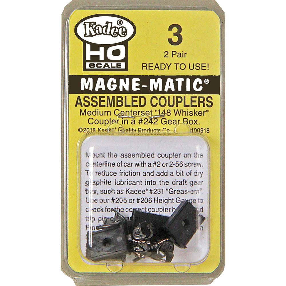 Kadee 3 Assembled No.148 Whisker Coupler Medium 9/32'' Cntrst (2pr) HO