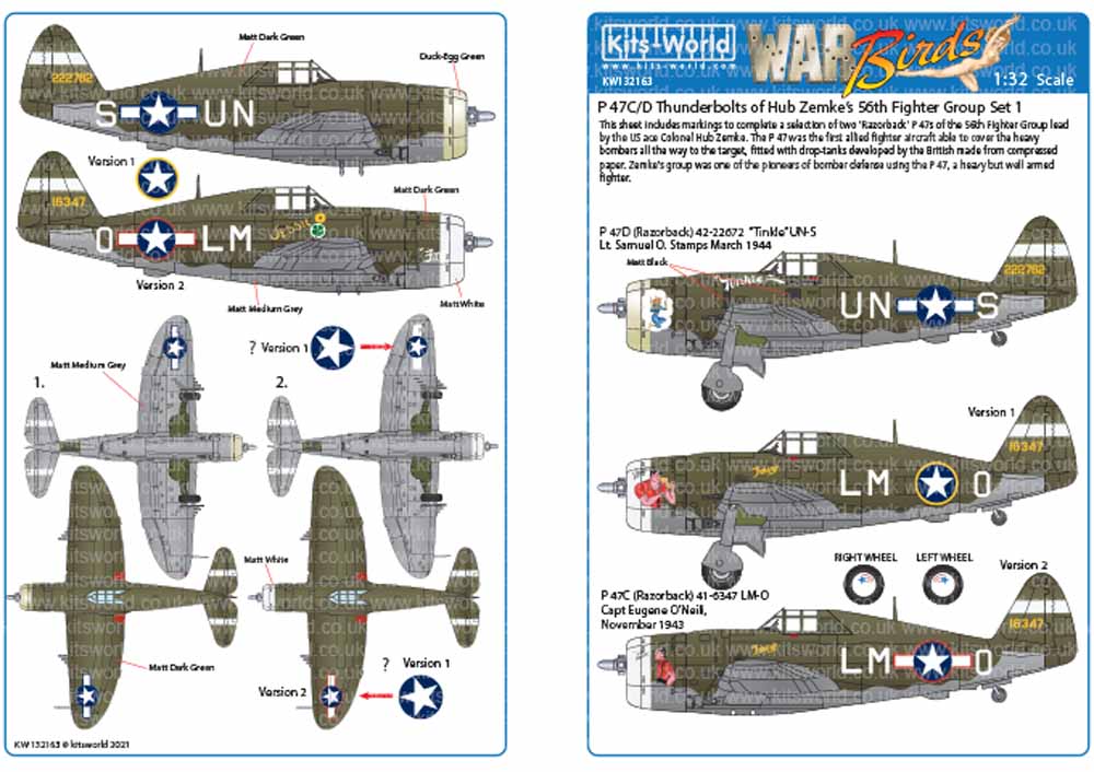 Kits World 132163 Aircraft Decals 1:32 Republic P-47C/Ds of the 56th Fighter Gro