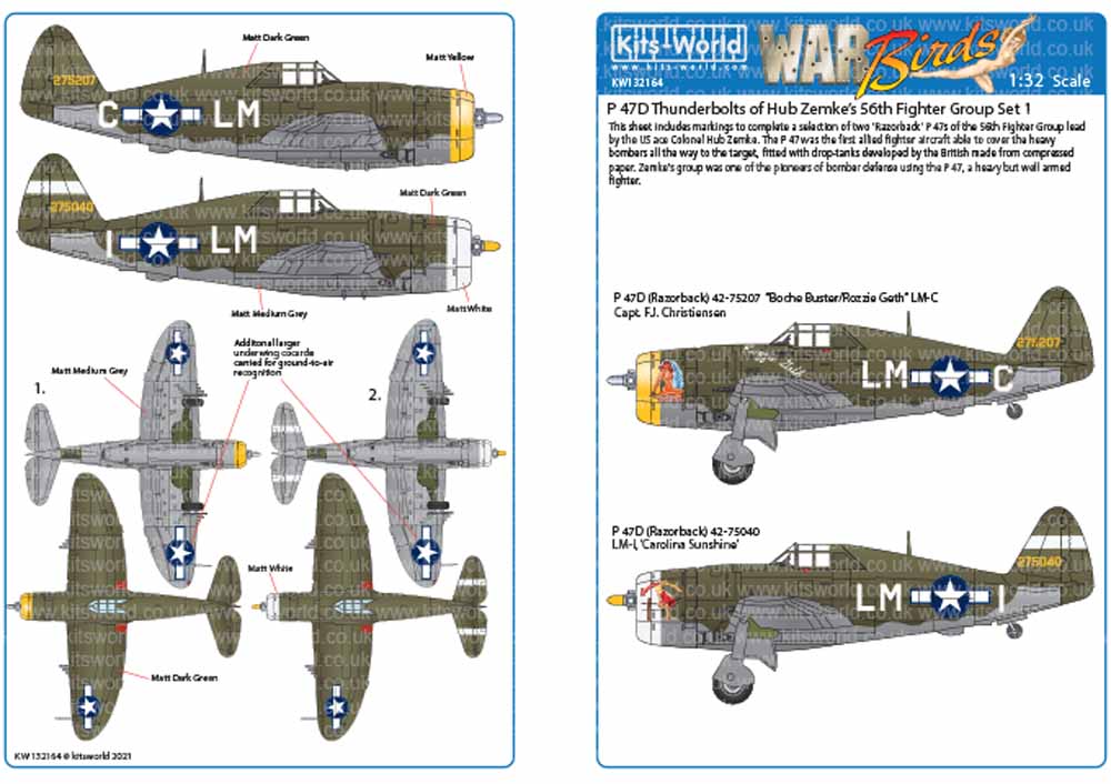 Kits World 132164 Aircraft Decals 1:32 Republic P-47C/Ds of the 56th Fighter Gro