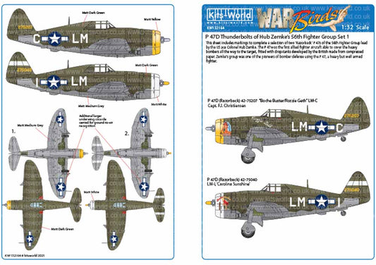 Kits World 132164 Aircraft Decals 1:32 Republic P-47C/Ds of the 56th Fighter Gro