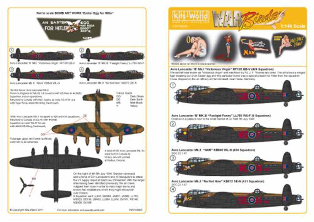 Kits World 144005 Aircraft Decals 1:144 Avro Lancaster B.I/III/X (4) Mk.I RF128