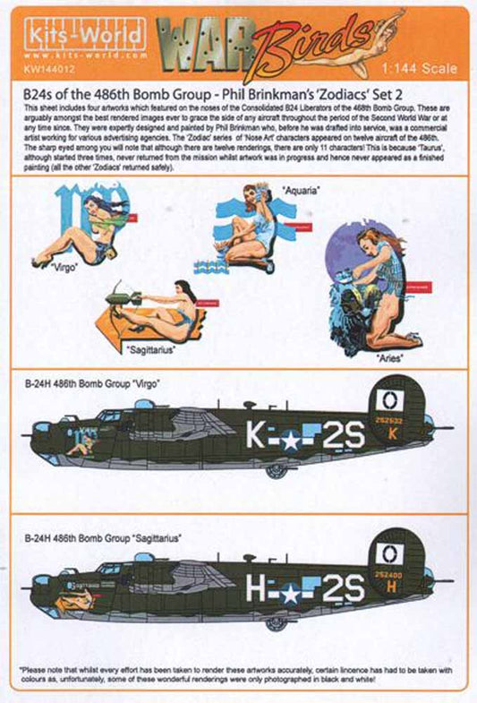 Kits World 144012 Aircraft Decals 1:144 Consolidated B-24H Liberator Phil Brinkm