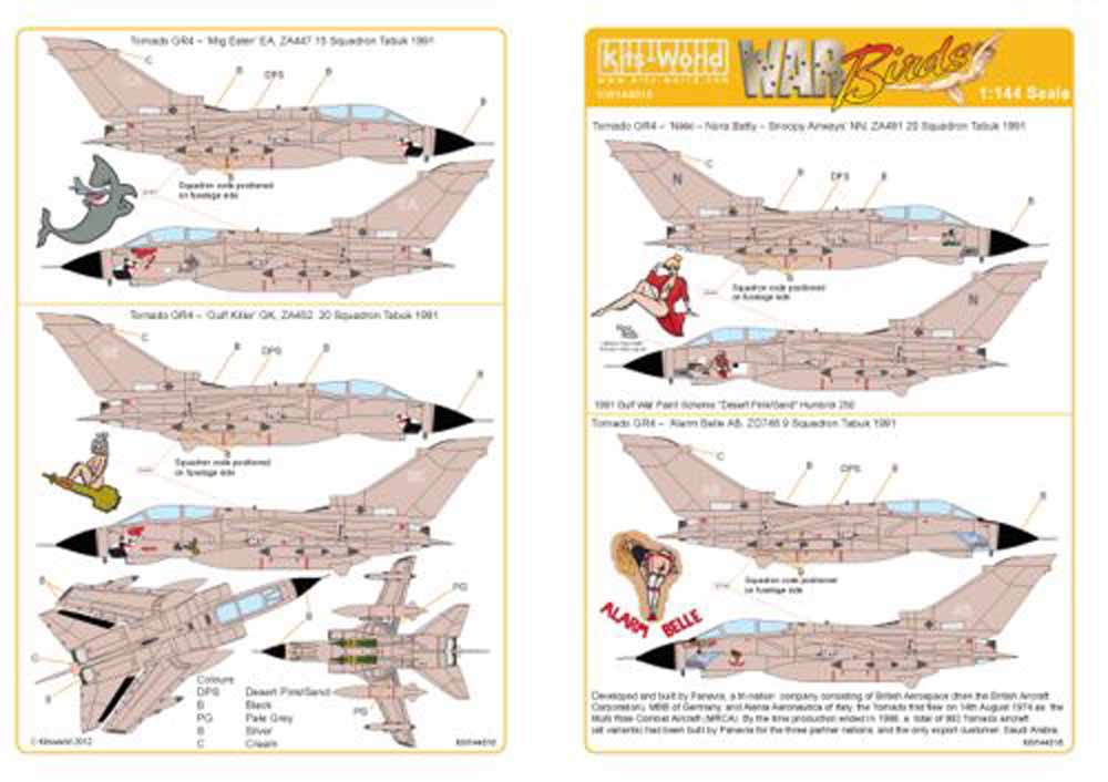 Kits World 144016 Aircraft Decals 1:144 Panavia Tornado GR.4 Desert Storm 1991 (
