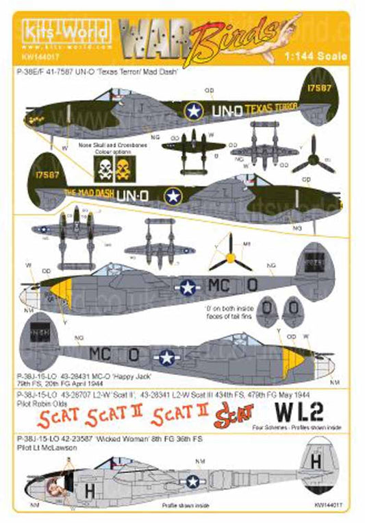 Kits World 144017 Aircraft Decals 1:144 Robin Olds Lockheed P-38J-15-LO 43-28707