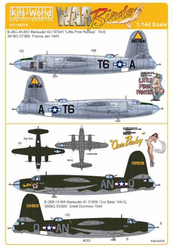 Kits World 144018 Aircraft Decals 1:144 Martin B-26C-45-MO Marauder 42-107841 'L
