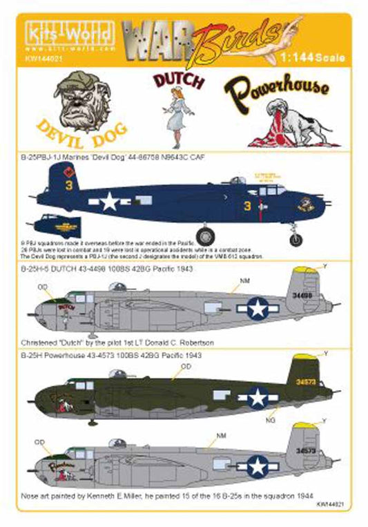 Kits World 144021 Aircraft Decals 1:144 North-American Mitchell B-25H-5 43-4573