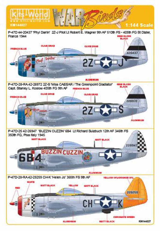 Kits World 144027 Aircraft Decals 1:144 Republic P-47D-28-RA Thunderbolt 42-2897