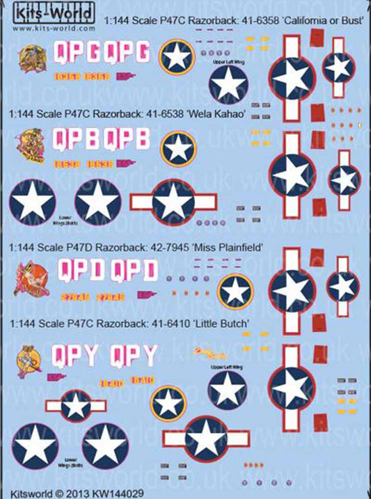 Kits World 144029 Aircraft Decals 1:144 Republic P-47C Thunderbolt 'Razorback' 4