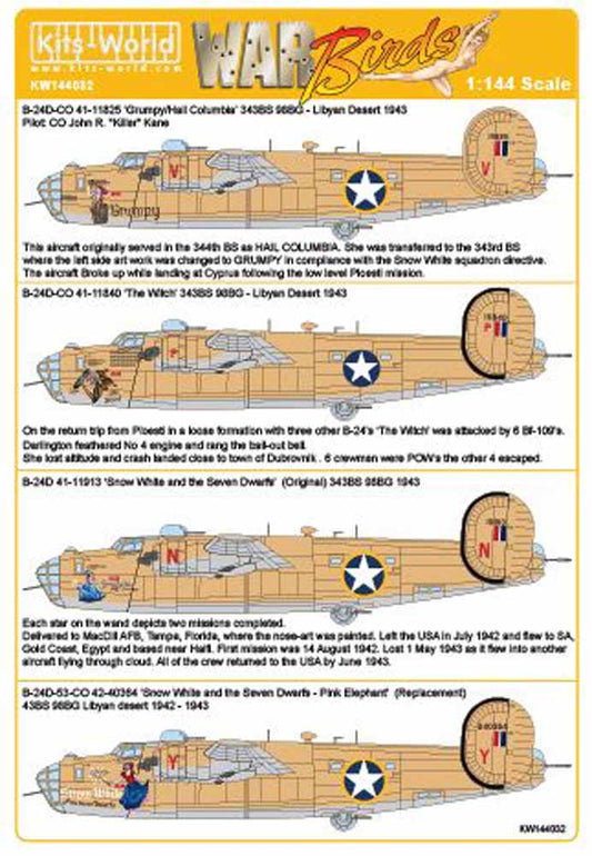 Kits World 144032 Aircraft Decals 1:144 Consolidated B-24D Liberator 343 BS 98 B