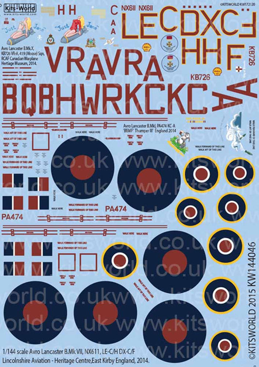 Kits World 144046 Aircraft Decals 1:144 Avro Lancaster B Mk.VII, NX611, LE-C/H D
