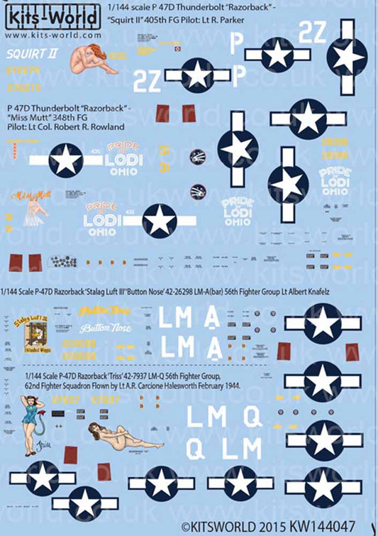 Kits World 144047 Aircraft Decals 1:144 Republic P-47D Thunderbolt 'Razorback' 4