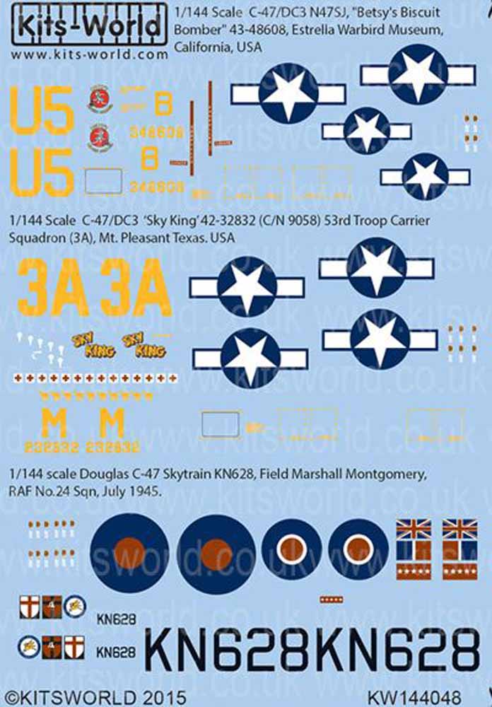 Kits World 144048 Aircraft Decals 1:144 Douglas C-47A/DC-3 Dakota - N47SJ, 'Bets