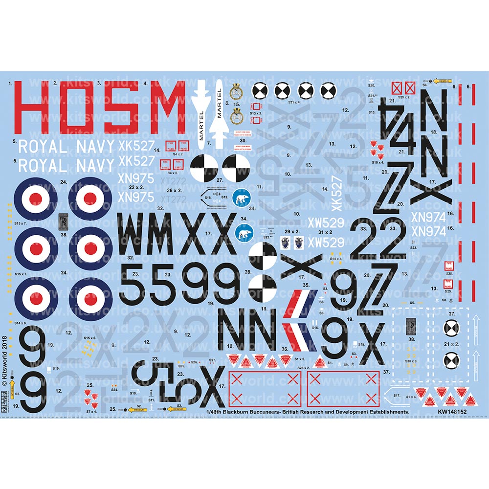 Kits World 148152 Blackburn Buccaneer Decal Set for Airfix A12012 Model Kit etc