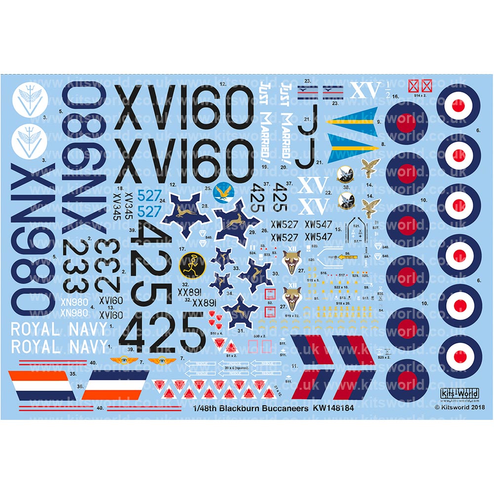 Kits World 148184 Blackburn Buccaneer Decal Set for Airfix A12012 Model Kit etc
