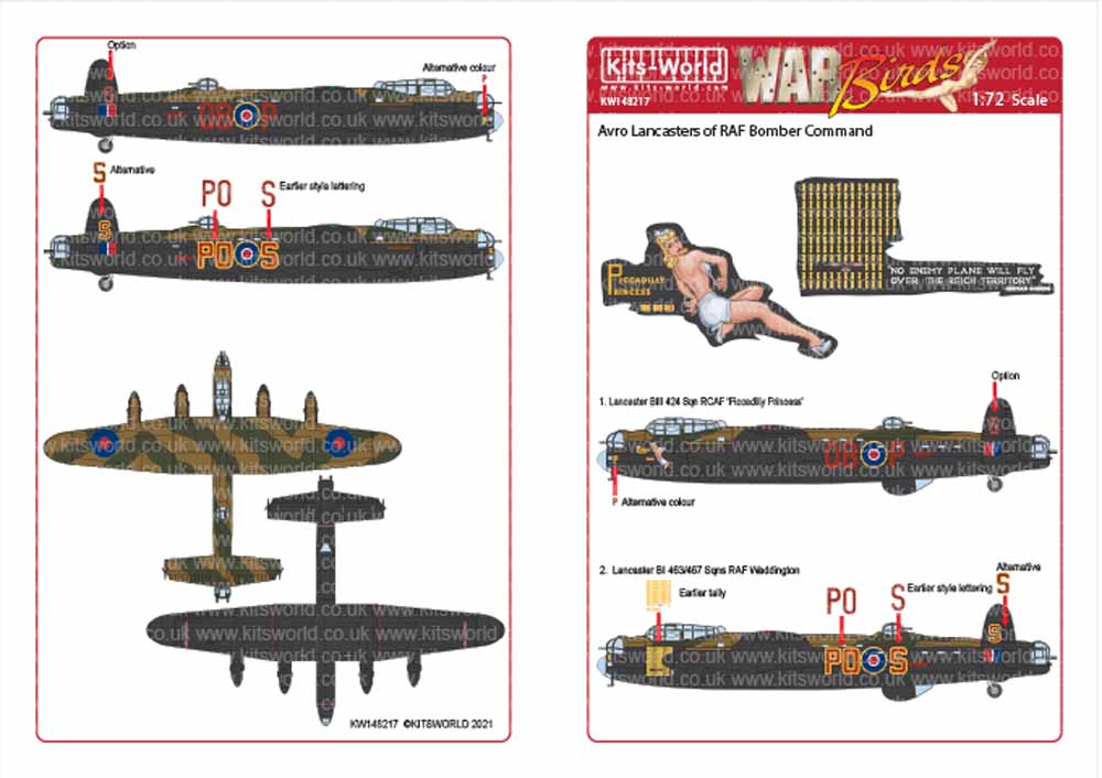 Kits World 148217 Aircraft Decals 1:48 Avro Lancaster B.III 424 Tiger Sqn