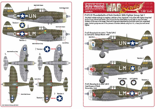 Kits World 148224 Aircraft Decals 1:48 Republic P-47C/Ds Thunderbolts of the 56t