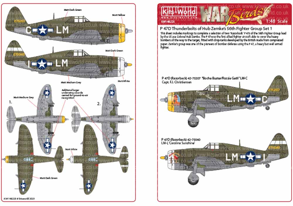 Kits World 148225 Aircraft Decals 1:48 Republic P-47C/Ds Thunderbolt of the 56th