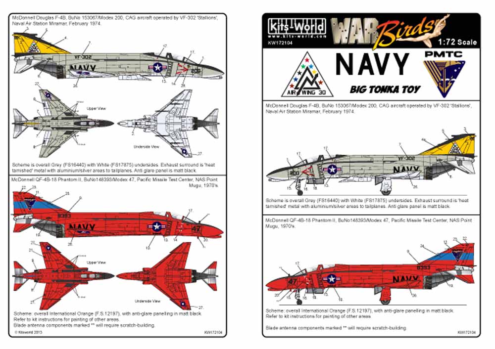 Kits World 172104 Aircraft Decals 1:72 Re-printed! McDonnell QF-4B-18 Phantom II