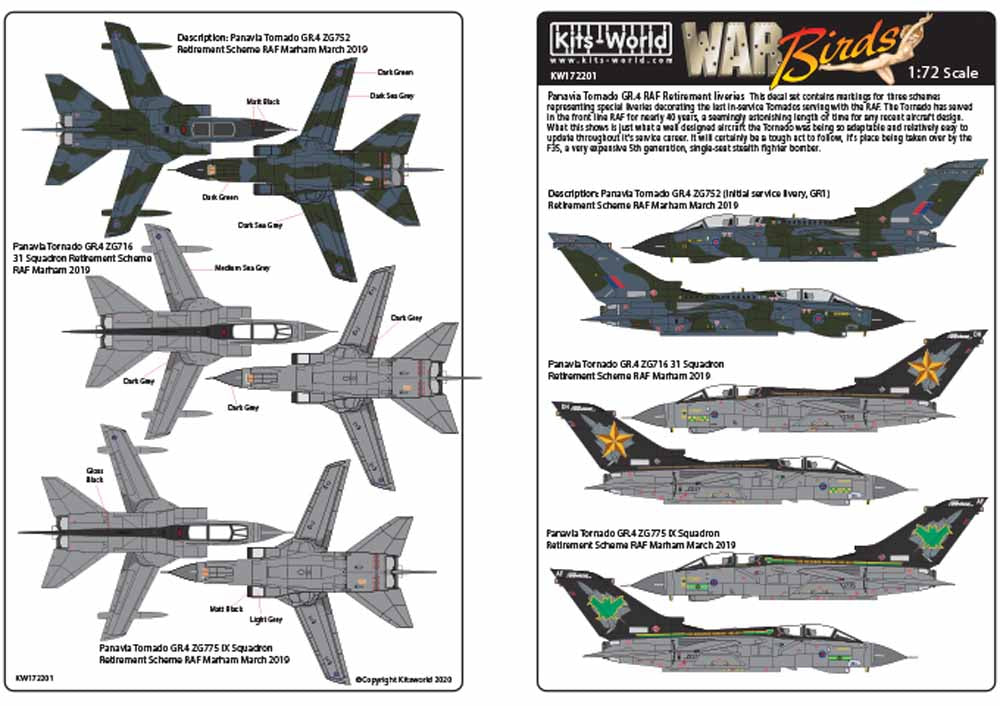 Kits World 172201 Aircraft Decals 1:72 Farewell Tornados GR.4 Panavia Tornado GR